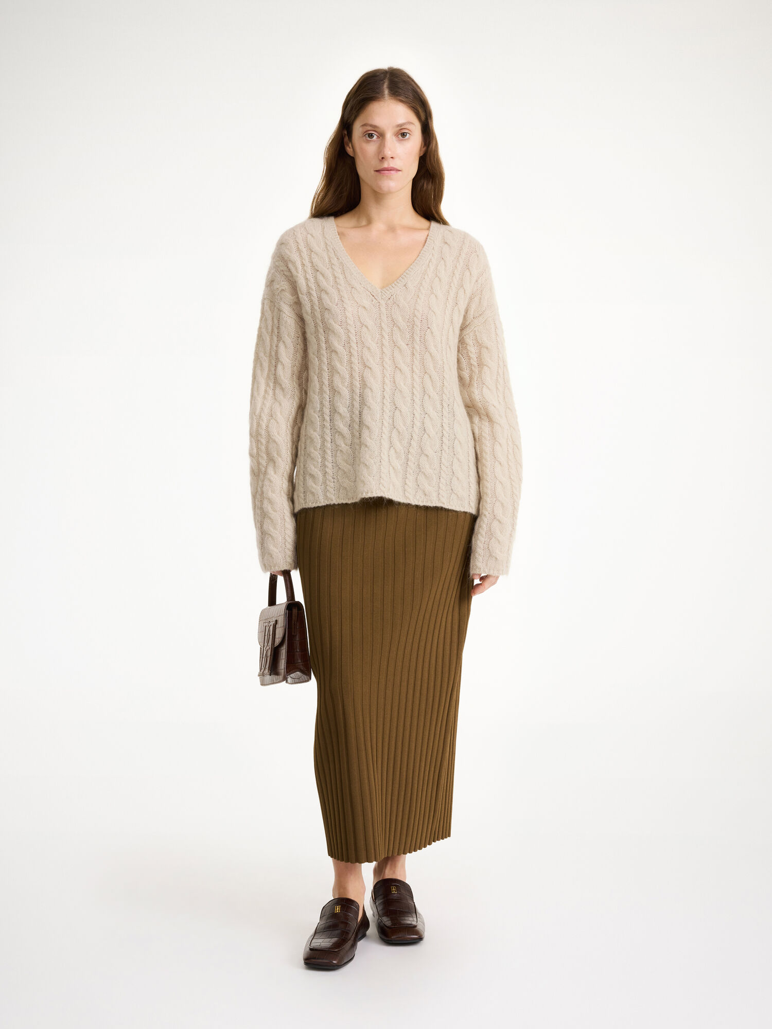 By Malene Birger Cimone Cable-knit Sweater Strikkevarer Oyster Gray | NO_BB86127