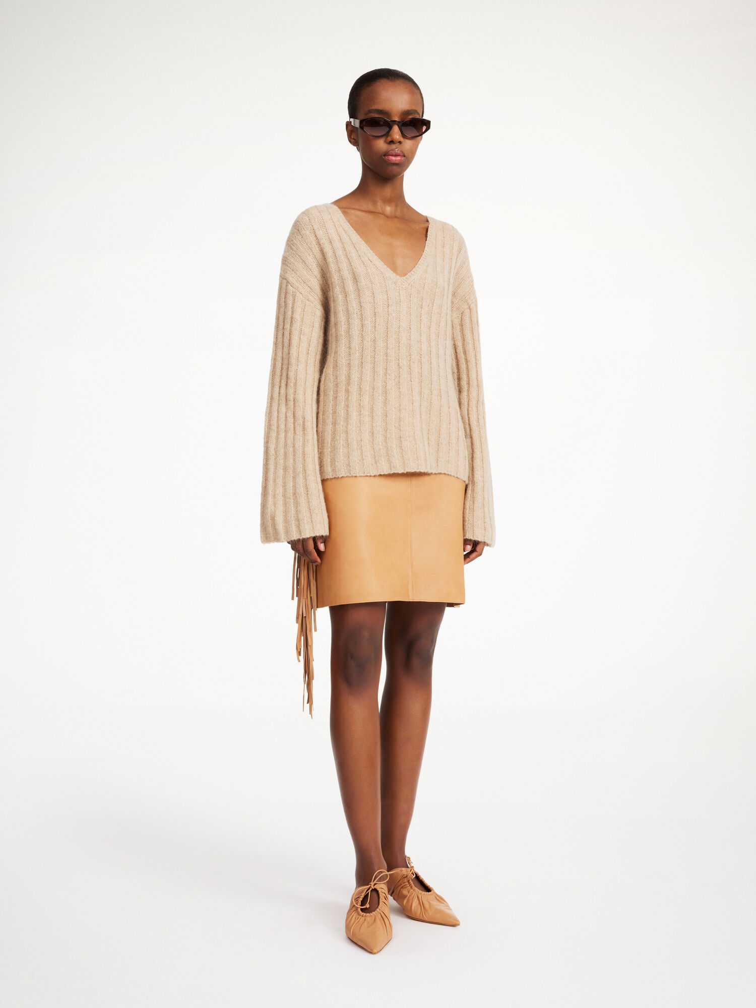 By Malene Birger Cimone Ribbed Sweater Strikkevarer Beige | NO_BB59063