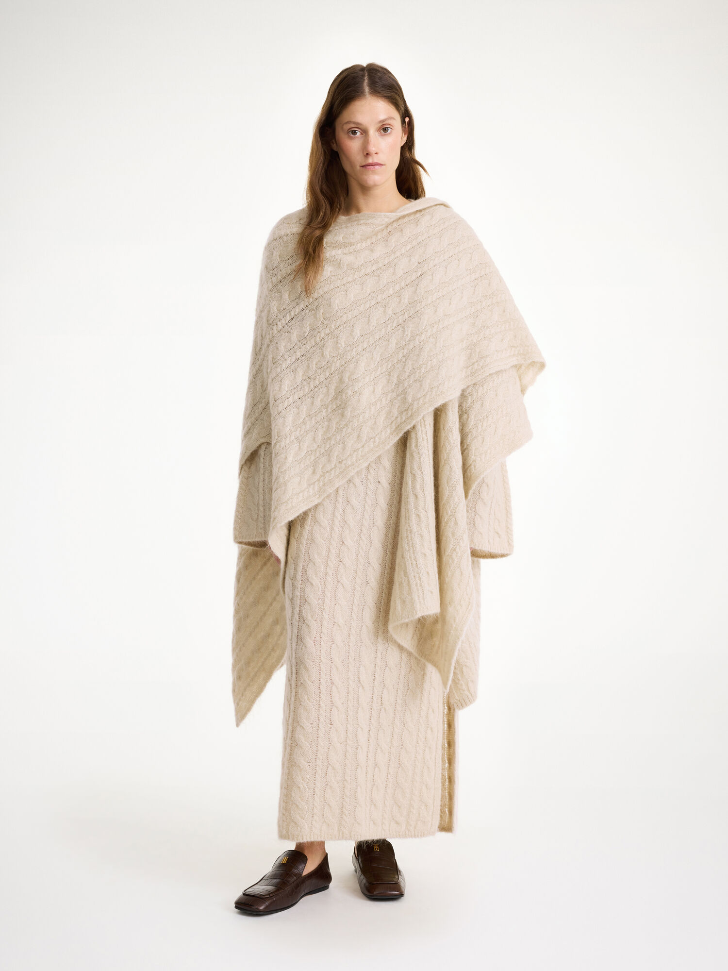 By Malene Birger Kassillas Wool-blend Poncho Strikkevarer Oyster Gray | NO_BB13027